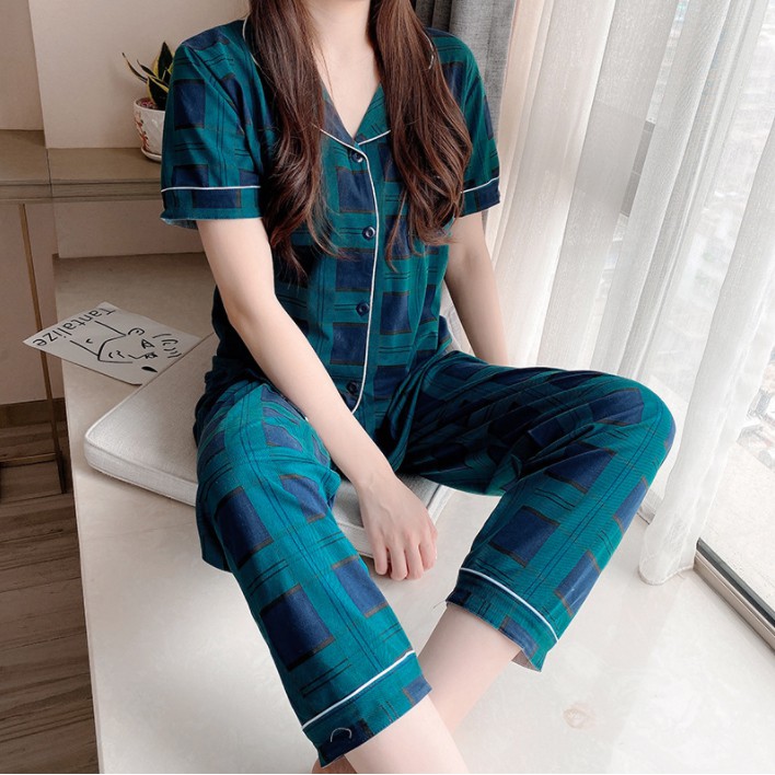 Pijama, Bộ Ngủ Nữ cotton thun ngắn tay quần dài 2021