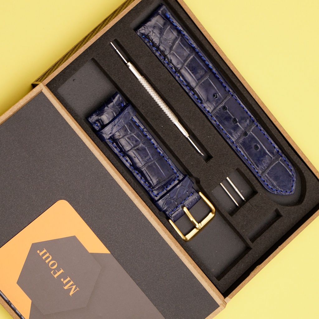 Dây Đồng Hồ Da Cá Sấu Màu Xanh Navy MrFour | Crocodile Leather Watch Bands
