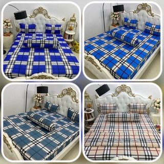 Bộ ga trải giường- drap thun lạnh Hàn Quốc mẫu sọc vuông ( 1 ga,3 vỏ gối)