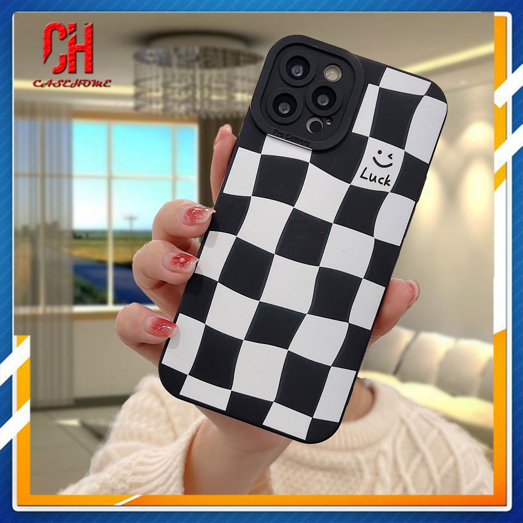 Case compatible for iPhone 13 12 11 PRO MAX 6 7 6S 8 Plus X XR XS MAX Se 2020 6SPlus 7Plus 6Plus 8Plus XSMAX Chessboard Luck Smiley Pattern Soft TPU Case