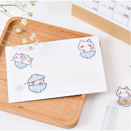 SET STICKER HỘP MÈO VÀ CHÉN CƠM DIY TRANG TRÍ