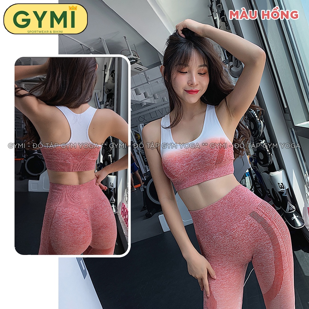 Set bộ đồ tập gym yoga nữ GYMI SET10 gồm áo bra và quần legging chun mông thể thao phối màu loang chất dệt co giãn