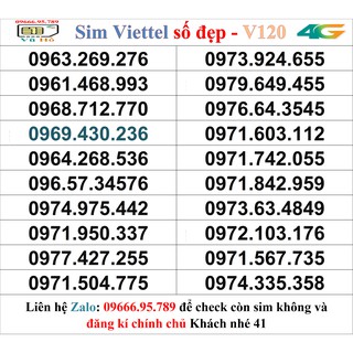 Sim Viettel V120 đầu 09 số đẹp giá rẻ 41