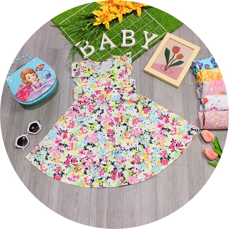 Váy bé gái combo 3cái cotton xuất mềm mát cho bé 12-25kg