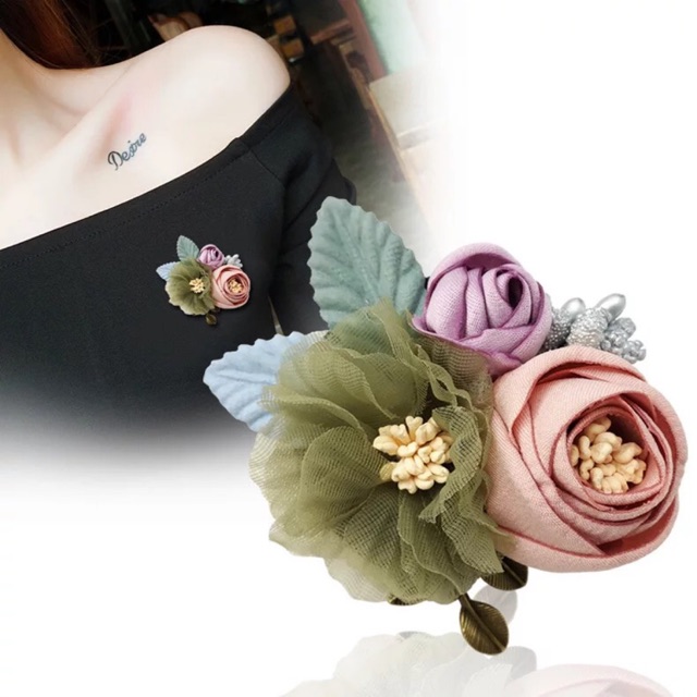 Cài áo Hoa Trà bằng vải lụa handmade - mã 81
