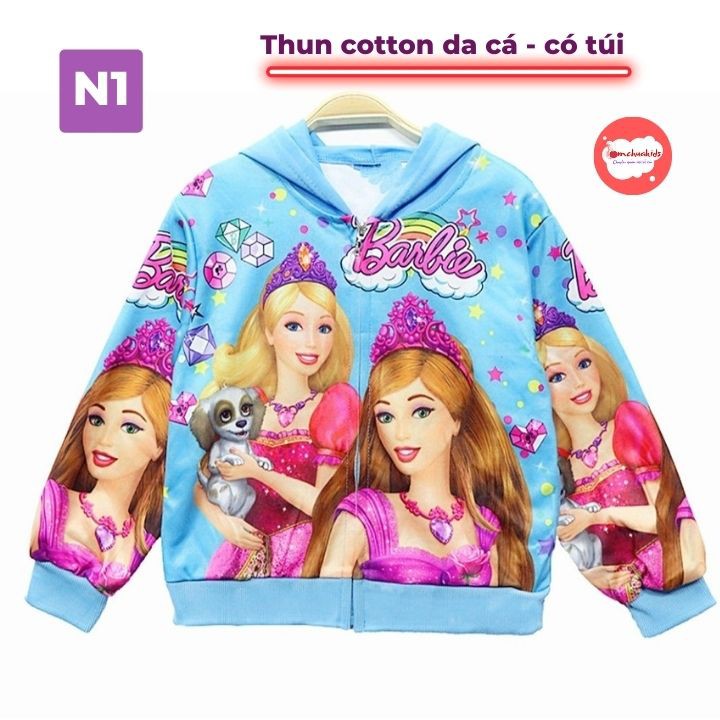 Áo khoác cho bé gái hình công chúa từ 10-43kg - Thun cotton da cá - Tomchuakids