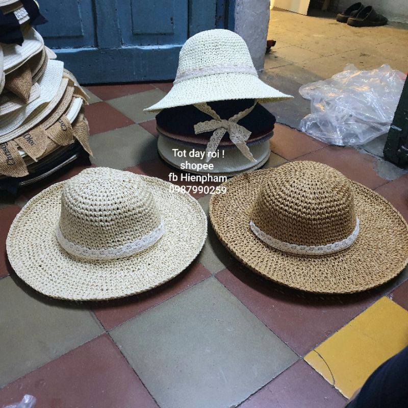 Nón Cói Đan Móc mềm thời trang tiểu thư quai ren