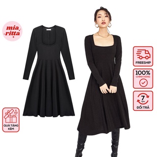 Váy liền Janis Midi Dress - Váy len tăm cổ vuông hàng thiết kế - Pink Club Collection v985