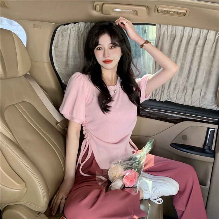 Set đồ COZOKC gồm áo thun ngắn tay và quần dài ống rộng lưng cao thời trang dành cho nữ
