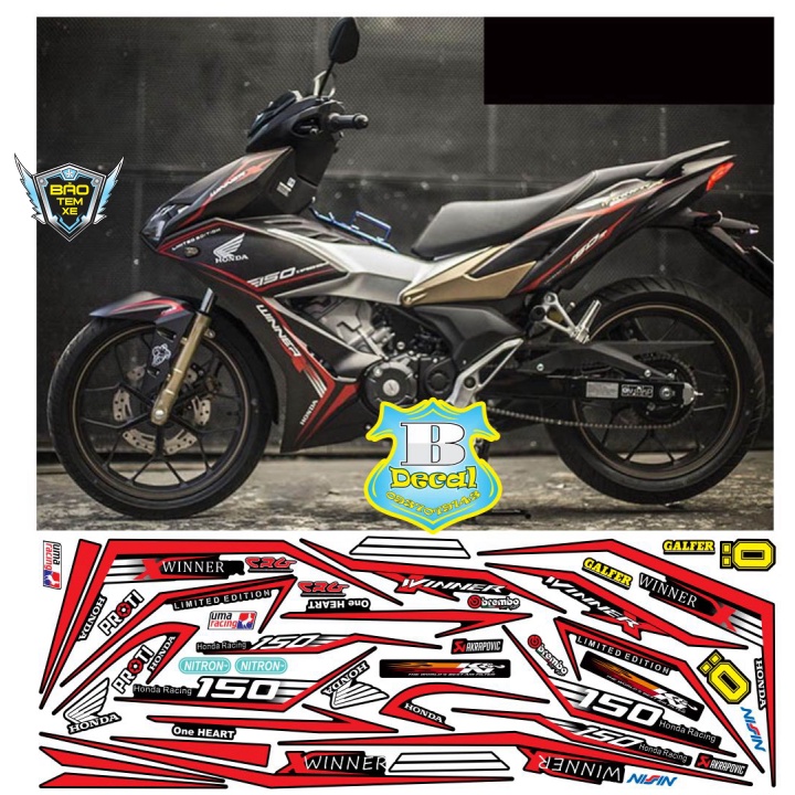 Tem rời dán xe winner X chỉ đỏ đen nhám