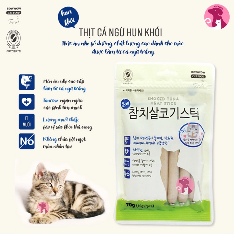 COMBO 3 GÓI XÚC XÍCH THỊT CÁ HUN KHÓI, PHÔ MAI - THỨC ĂN CHO MÈO MEO WOW (NK Hàn Quốc)