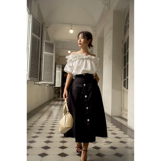 [AT MODA DE LITA] Chân váy midi hàng cúc giữa Black Skirt Bat