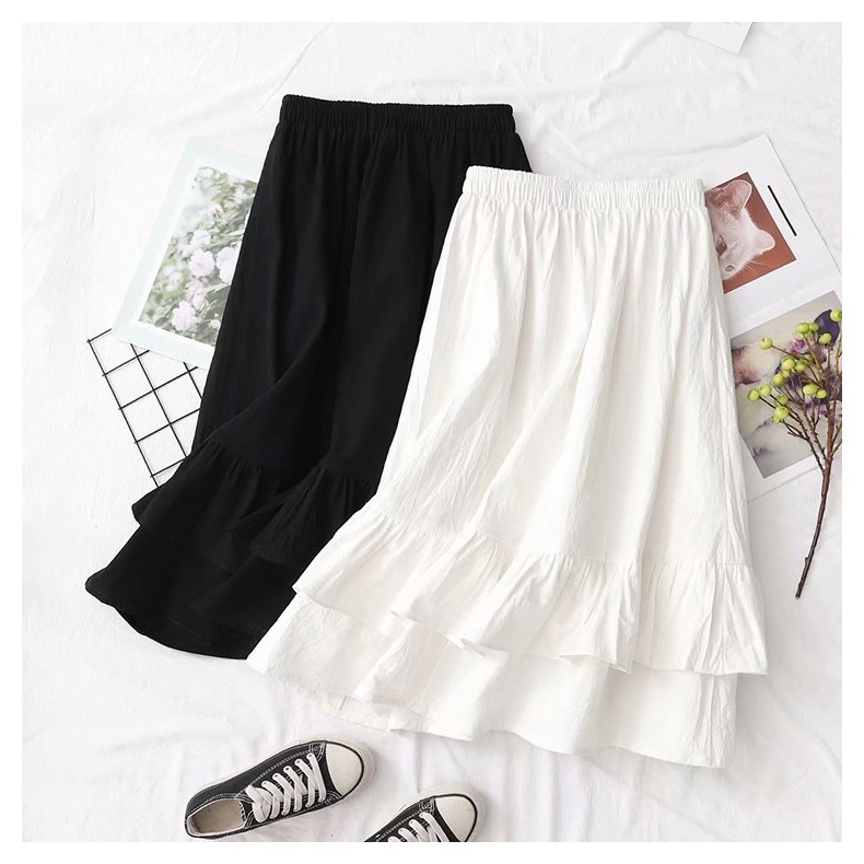 CV004 Chân váy xòe dài qua gối 2 tầng bèo Đầm midi nữ cáp chun đi biển đi chơi tiểu thư nữ tính bánh bèo công chúa