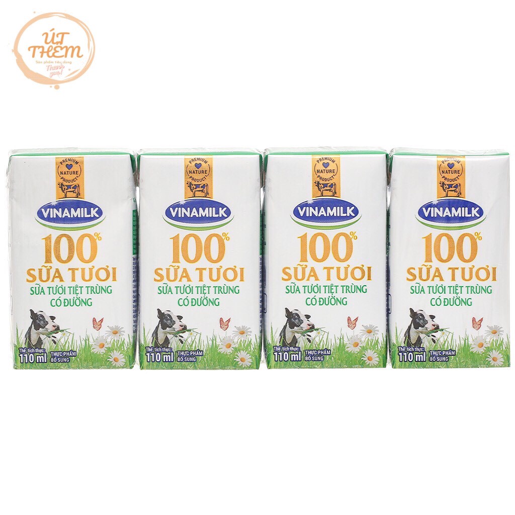 Lốc 4 Hộp Sữa Tươi Vinamilk 100% Có Đường 110ml - 180ml