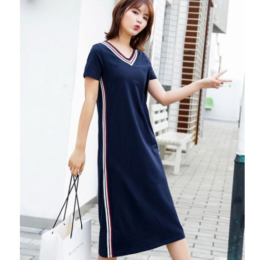 Đầm thun suông dáng dài cổ tim | BigBuy360 - bigbuy360.vn