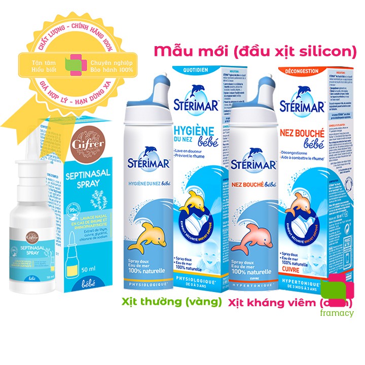 Xịt muối mũi cá heo vàng và cam Sterimar, Pháp (100ml) giúp vệ sinh và giảm vie^m mũi cho trẻ 0 - 3 tuổi