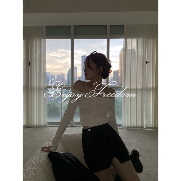 Enjoy Freedom Áo Thun Tay Dài Hở Vai Dáng Ôm Thời Trang Thu Đông Mới 2022 Dành Cho Bạn Nữ áo croptop