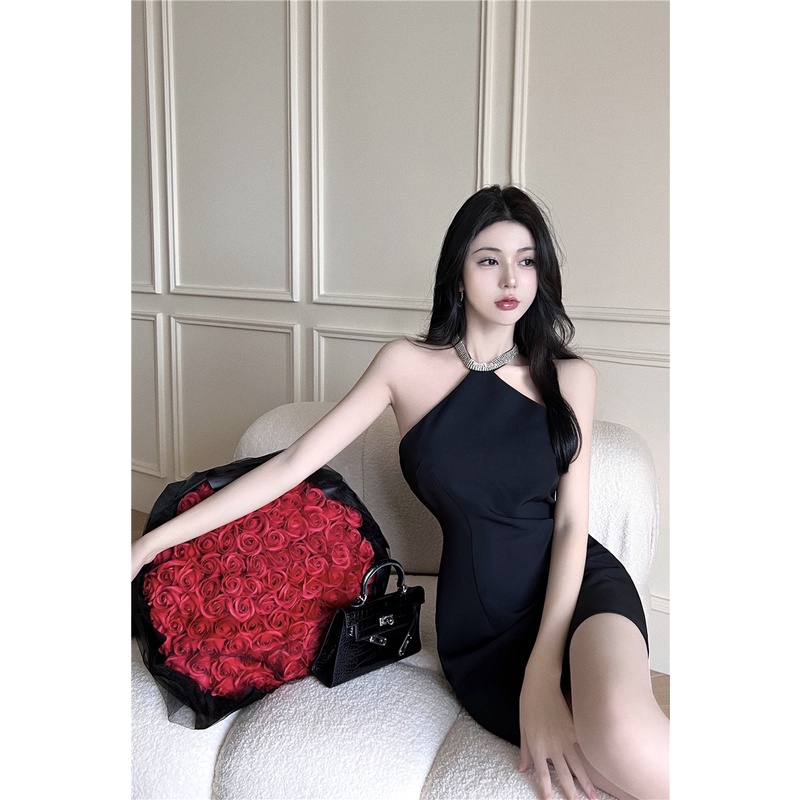 Đầm Hai Dây Màu Đen Phong Cách Pháp Thời Trang Mùa Hè 2022 Cho Nữ