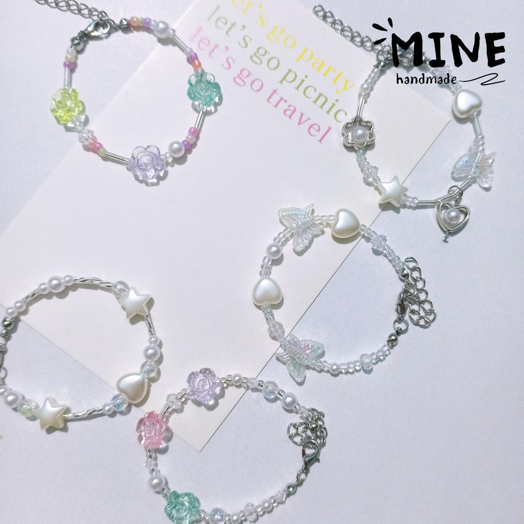 Vòng tay hạt cườm pastel hologram mix hoa tim sao phụ kiện thời trang Hàn Quốc dễ thương - Minehandmade