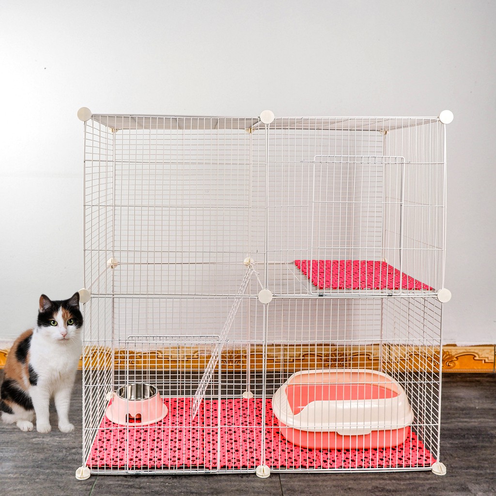 Chuồng mèo, chuồng thỏ 2 tầng lắp ghép trọn bộ 17 tấm lưới ghép loại lớn 45x45cm
