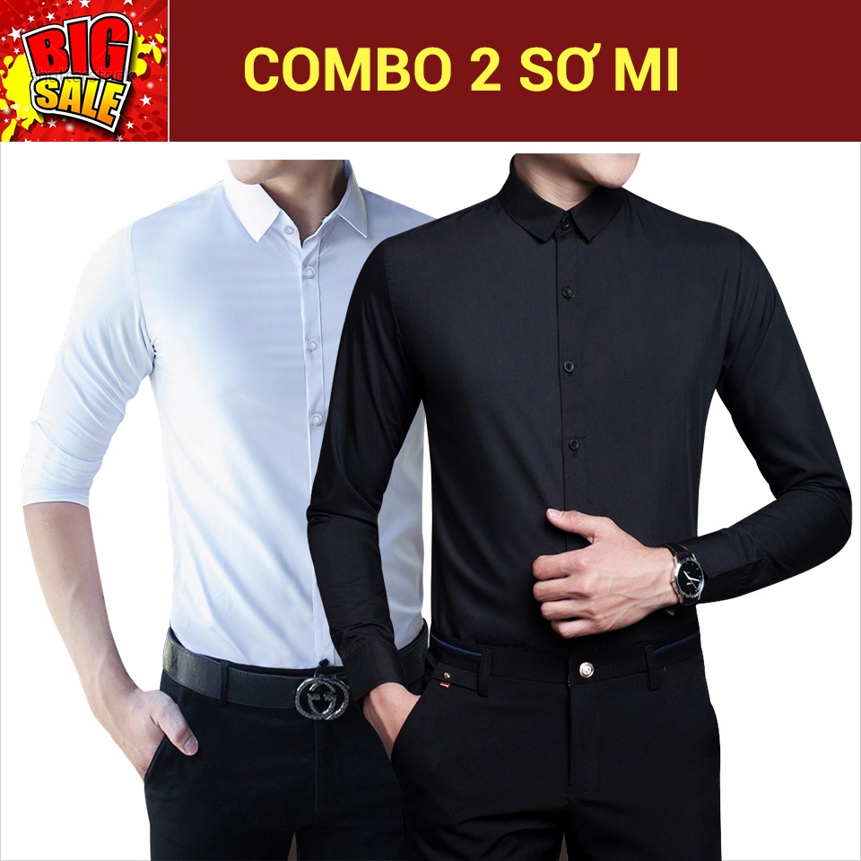 Combo 2 áo sơ mi nam (trắng + đen) lịch lãm