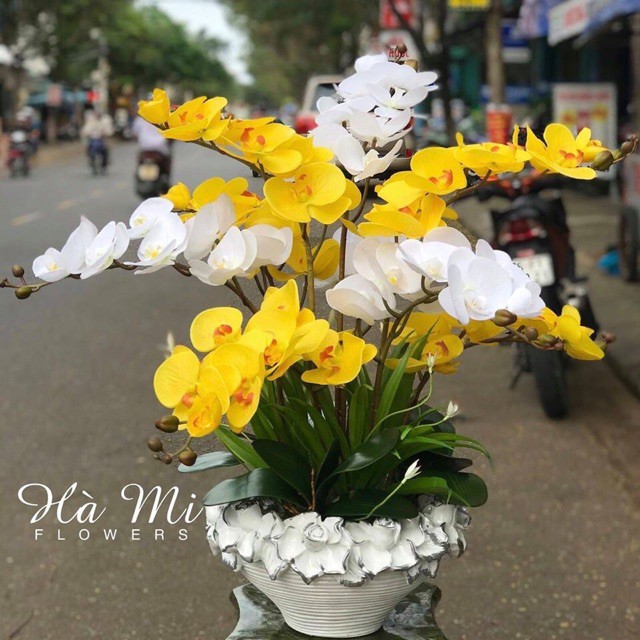 Cành hoa lan hồ điệp cao su 9 bông LOẠI SỊN