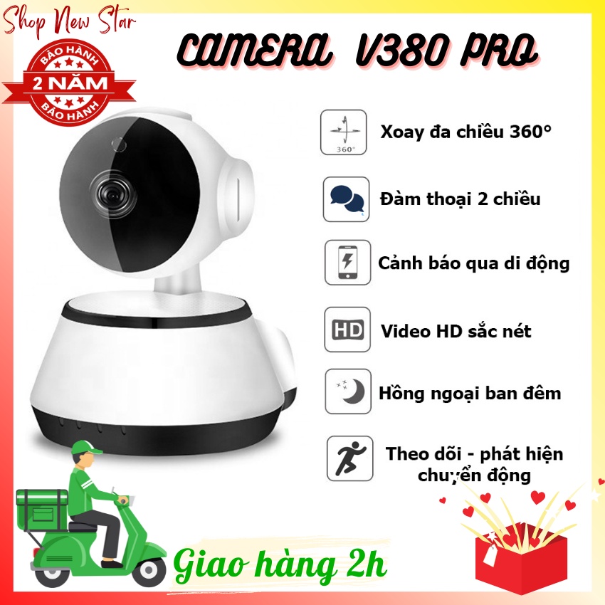 Camera IP WiFi Xoay 360° V380 PRO, Camera Mini Giám Sát An Ninh Gia Đình, Kết Nối Điện Thoại Từ Xa