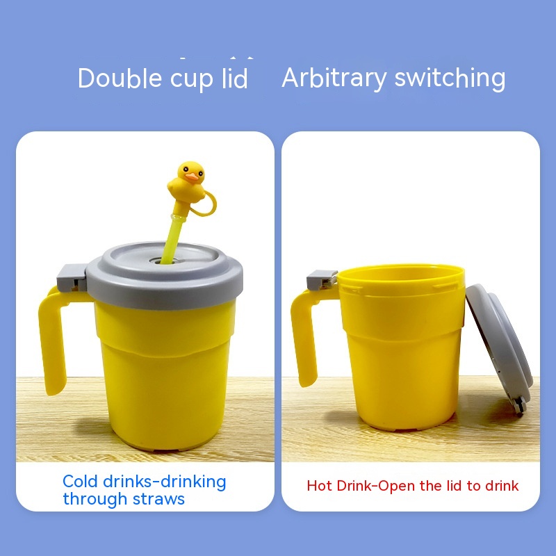 Bình Nước 550ml Có Tay Cầm Và Ống Hút Bằng Nhựa In Họa Tiết Hoạt Hình Dễ Thương Cho Học Sinh