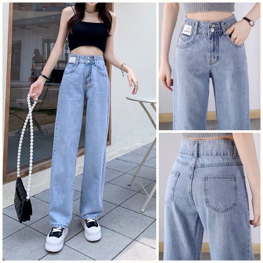 Quần bò ống rộng nữ TDSHOP, quần jean cạp cao màu xanh đen phong cách hiện đại Q125 | BigBuy360 - bigbuy360.vn