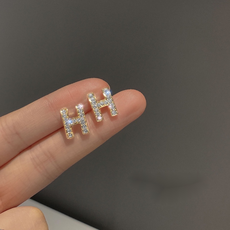 MOCHASHUKhuyên tai mạ bạc 925 hình chữ H phong cách vintage