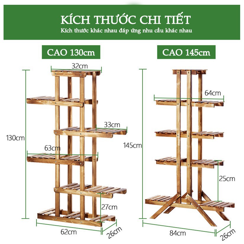 Kệ để chậu hoa, kệ trang trí ban công phòng khách 3 tầng, 5 tầng, 6 tầng gỗ thông Fiori phong cách Bắc Âu