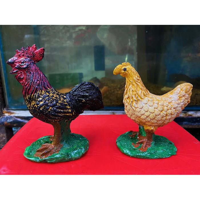 CẶP GÀ TRỐNG MÁI TRANG TRÍ HỒ CÁ NON BỘ 15X14X15CM