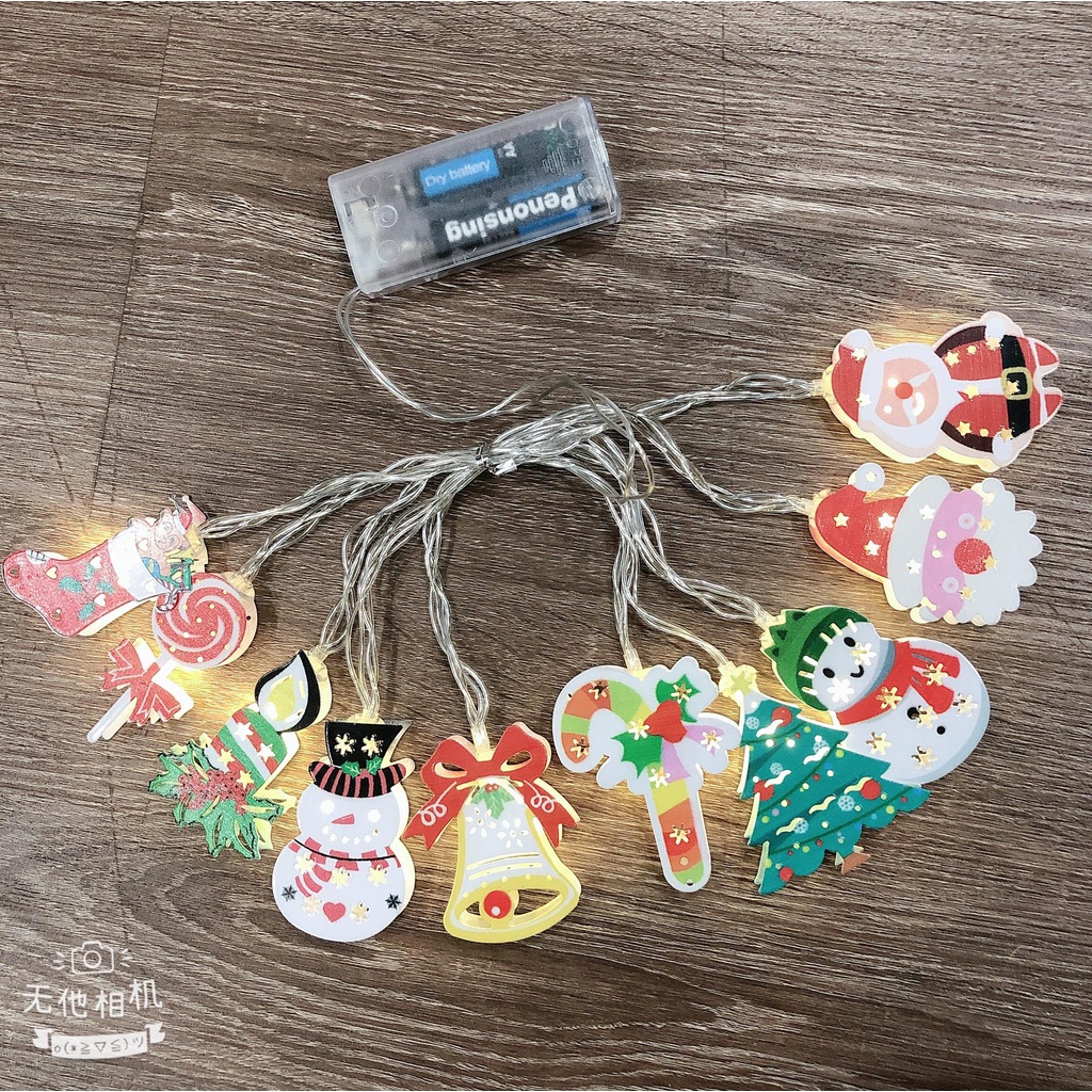 Đèn nháy Noel 10 họa tiết giáng sinh bằng kim loại dùng pin dài 1,5m không dễ vỡ-giadungsieure