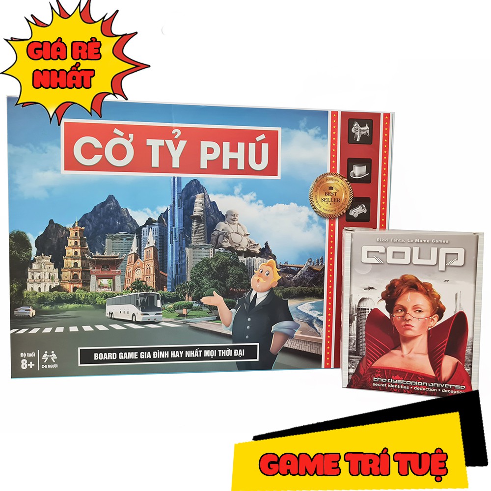 COMBO Đồ chơi Game thẻ bài nhập vai chiến thuật Cờ tỷ phú + Coup chơi cùng gia đình, bạn bè [GIÁ CỰC RẺ]