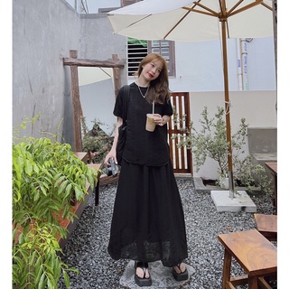 Ruly.studio - Set áo + chân váy đen chất voan dập