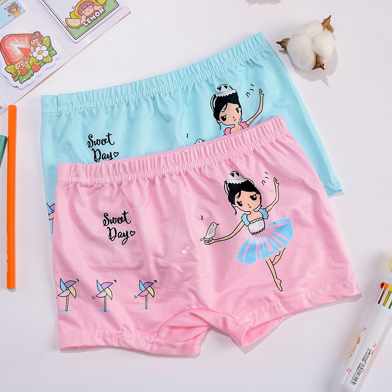 [3-14 Tuổi] 4 Quần Lót Bé Gái Dễ Thương Z070# Quần Lót Ngắn In Họa Tiết Hoạt Hình Cho Bé 3-5 Tuổi 5-7 Tuổi 7-9 Tuổi