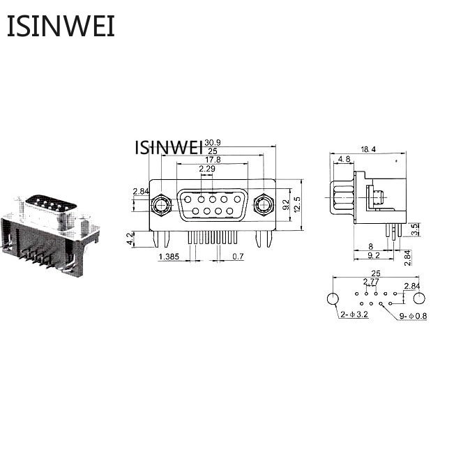 Set 5 đầu nối PCB DR9 DB9 D-Sub 9 pin RS232