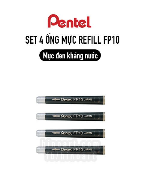 Bút lông mực đen kháng nước kèm ống mực refill Pentel Pocket Brush Medium/ Hộp mực refill 4 ống