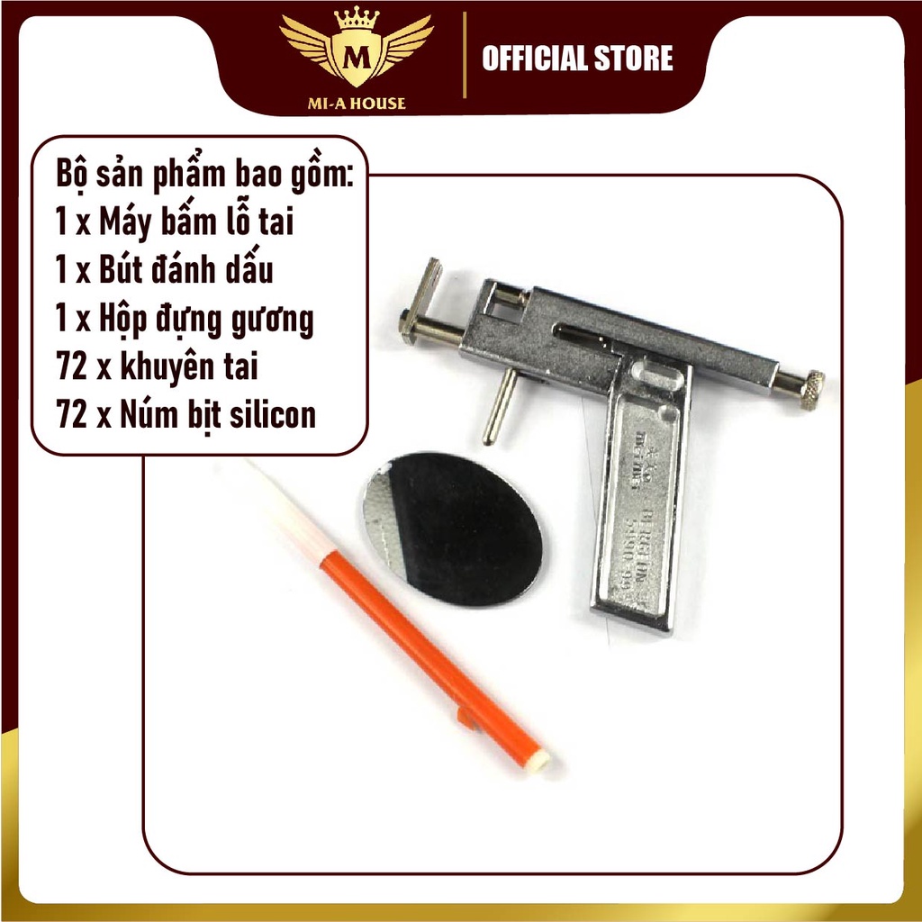 Máy bấm lỗ tai, súng bấm lỗ tai kim loại tại nhà kèm bút định vị, gương và 72 khuyên rời