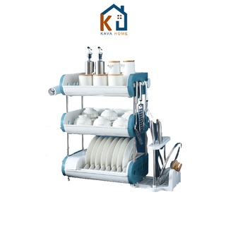 [GIÁ BÁN SỈ] Kệ chén bát đa năng 3 tầng PVC nguyên phụ kiện có khay hứng nước thông minh [freeship]