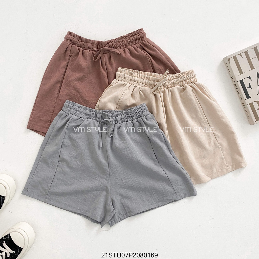 Quần short nữ ống rộng VM STYLE chất đũi trơn cạp chun phối dây rút thể thao - 21STU07P20801