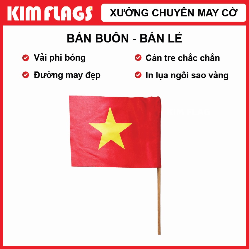 10 Cờ vẫy cầm tay cờ đỏ sao vàng cán bằng gỗ tre chắc chắn Xưởng may cờ Kim Flag - dùng cho lễ khai giảng