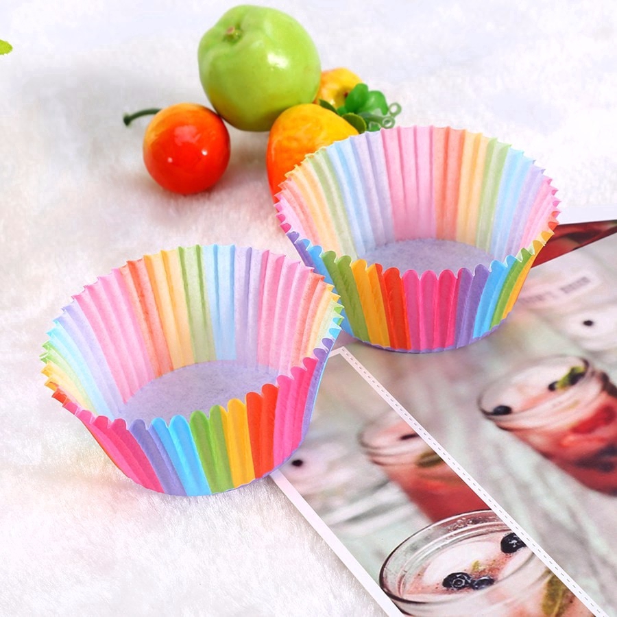 Set 100 Cốc Giấy Màu Cầu Vồng Làm Bánh Cupcake