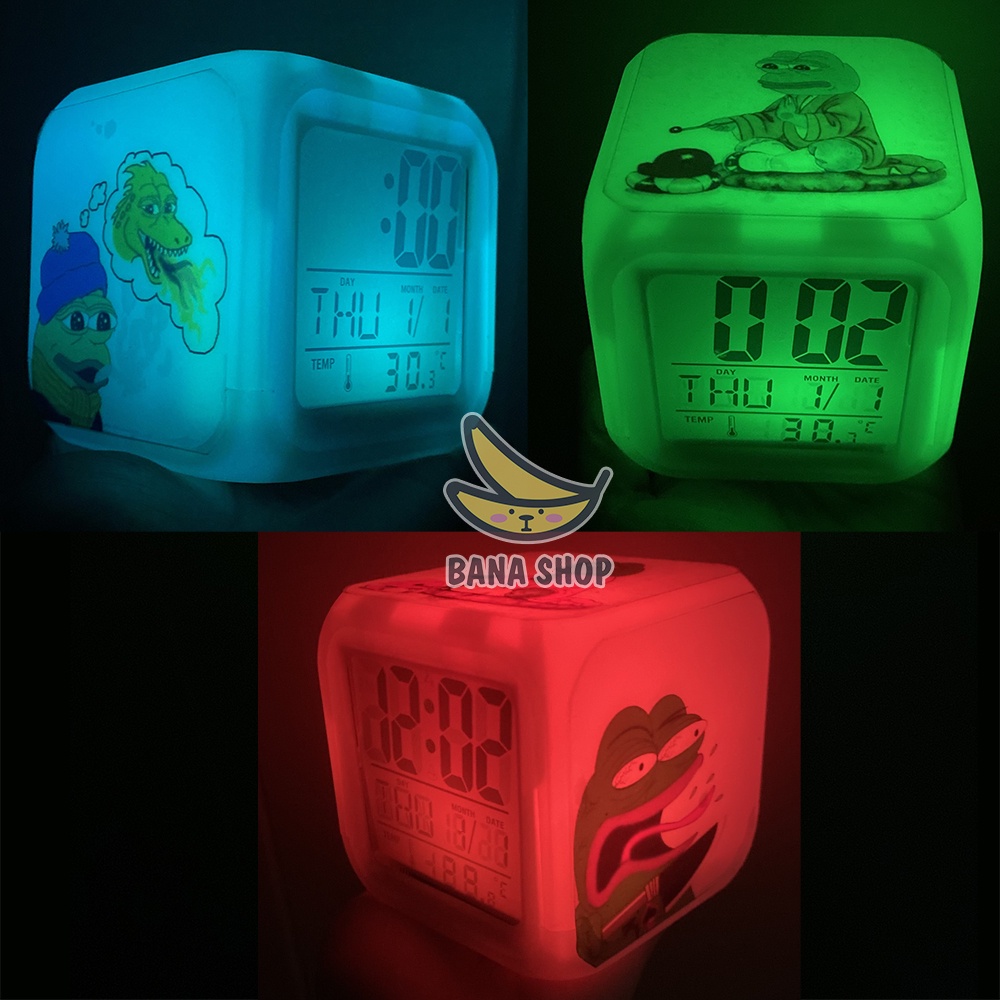 Đồng hồ báo thức kiêm đèn ngủ LED ếch xanh pepe sad frog siêu bựa dành cho vozer - Cảm Biến Ánh Sáng, Nhiệt