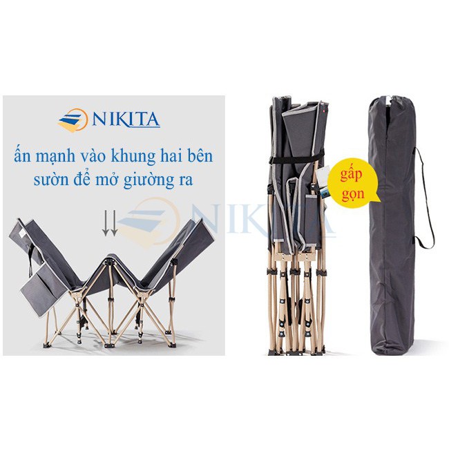 [XẢ KHO 3 NGÀY] Giường gấp du lịch Nikita TT01 - Tải trọng 90kg (BH 6 tháng)- TẶNG gối siêu nhẹ