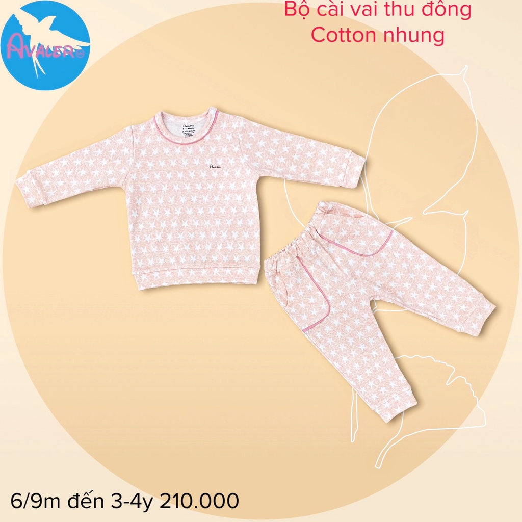 Avaler bộ dài tay cài vai cotton nỉ nhung dày mềm cho bé trai/ bé gái (9-36 tháng)