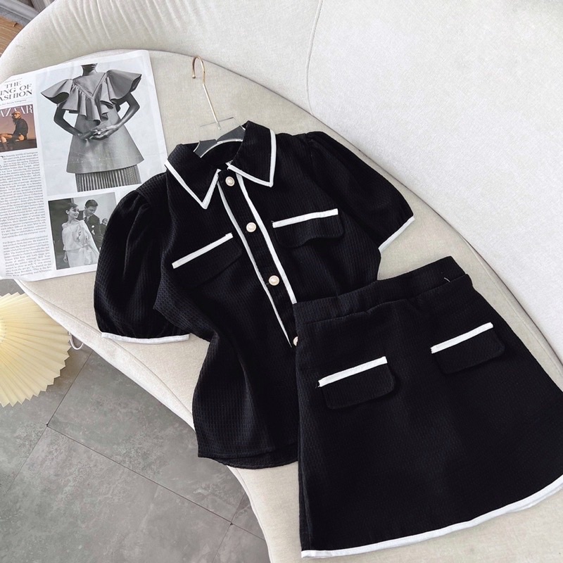 🌈 SÉT XỐP NỮ VIỀN ÁO CỔ CHÂN VÁY A ❤️