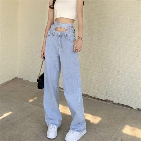 Quần Jeans Nữ Dài Lưng Cao Ống Rộng Thời Trang