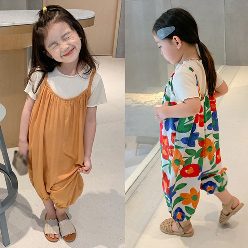 Bộ áo liền quần in hoa kiểu Hàn Quốc thời trang mùa hè dành cho bé gái