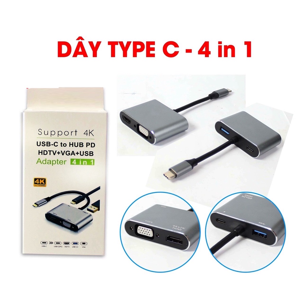 Adapter chuyển đổi Type c sang HDMI + VGA